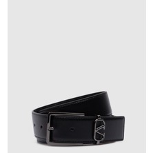 Mini Vlogo Imzalı Logolu Siyah Deri Kemer