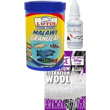 Lotus Malawi Granül 250ML Protein Balık Yemi, Tantivit Multivitamin, Elyaf 60GR Soffice