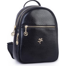 Nas Bag Kadın Hakiki Deri Görünümlü Sırt Çantası Siyah Victoria