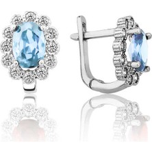 Gümüş Turkuaz Çiçek Desenli J Kadın Küpe