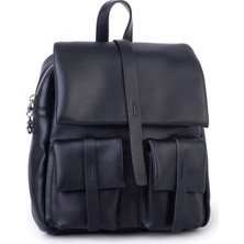 Nas Bag Kadın Şık Günlük Cepli Yumuşak Deri Sırt Çantası Siyah