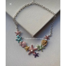 Deniz Temaı -Renkli Deniz Yıldızı & Istiridye Kolye – Incili Yaz Koleksiyonu L