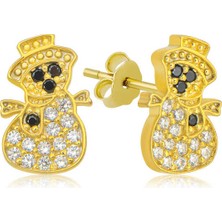 Gümüş Gold Kardan Adam Kadın Küpe