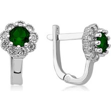 Gümüş Yeşil Çiçek Desenli Yuvarlak J Kadın Küpe