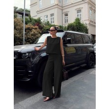 Nidam Butik Kadın Geniş Paça Pantolon ve Bluzlu Aerobin Kumaş Ikili Takım