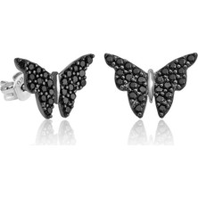 Gümüş Siyah Kelebek Küpe