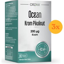 Orzax Ocean Krom Pikolinat 200 Mcg 90 Kapsül - 3 Adet (Toplam 270 Kapsül) - Dezenfektan Hediyeli (%72 Alkol)
