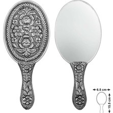 925 Ayar Gümüş Papatya ve Gül Motifli El Aynası