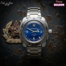 Eski Yeni Antik Vostok Amphibia Volna 150346B Otomatik Mekanik Dalgıç Saat 20 Atm Dalgalı Mavi Kadran Çelik Kordon