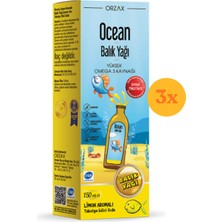 Orzax Ocean Limon Aromalı Balık Yağı 150 ml Şurup - 3 Adet (450 Ml)