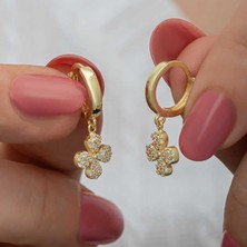 ​gümüş Gold Sallantılı Yonca Kadın Küpe