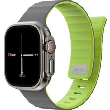 Watch Ultra 49MM Uyumlu Wiwu Mag Secur Serisi Silikon Kordon Gri - Yeşil