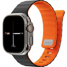 Watch 10 46MM Uyumlu Wiwu Mag Secur Serisi Silikon Kordon Siyah - Turuncu