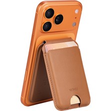 Wiwu MW-007P Magnetik Standlı Kartlık Kablosuz Şarj Findmy ve Find Hub Özellik Mag Wallet Kahverengi