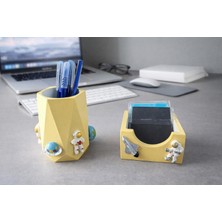 Mile Concept Masaüstü Dekoratif Uzay Temalı 3D Astronot Desen Beton Ofis Seti; Kalemlik ve Bloknotluk