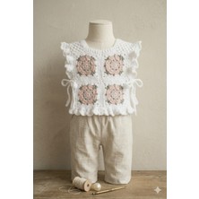 Linas Collection El Örgüsü Çiçek Motifli Yanları Bağlamalı Bebek/çocuk Süveter