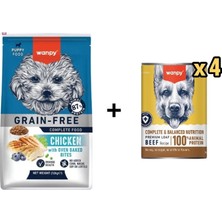 Wanpy Tahılsız Tavuklu Yavru Köpek Maması 12 kg + 4 Adet Wanpy Tahılsız %100 Gerçek Et Biftekli Köpek Konservesi 375 gr