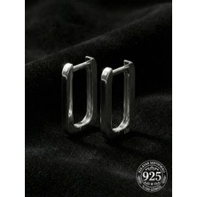 Erdobia 925 Ayar Gümüş Rodyum Kaplama Dikdörtgen Huggie Halka Küpe - Büyük Boy (2mm En)