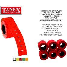 Kitabevimden Tanex Fıyat Etiketi Çizgili 12X21 Fosforlu Kırmızı(6 Rulo)