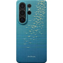 Galaxy S26 Ultra Kılıf M-Safe Uyumlu Aramid Fiber Pitaka Edge Serisi Glints Of Gold Kapak Mavi