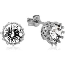 Gümüş Tırnaklı Tek Taş Çivili Kadın Küpe