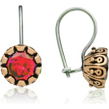 Gümüş Kırmızı Yuvarlak Otantik Kadın Küpe