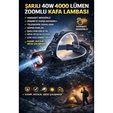 Favbox Ultra Güçlü 40W 4000 Lümen Hareket Sensörlü Zoomlu Kafa Lambası + 3 Adet 18650 Pil