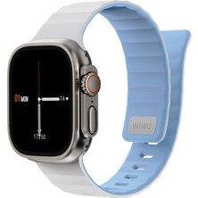 Watch 10 46MM Uyumlu Wiwu Mag Secur Serisi Silikon Kordon Beyaz - Mavi
