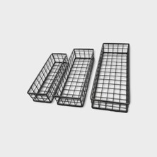 Go Dekor Asortik Dekoratif Düz 3lü Rüstik Tel Sepet (Yeni)