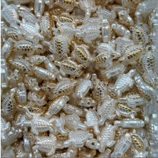 Yiğit Aksesuar 40 Adet Beyaz Gold Kaplumbağa Inci Boncuk Plastik Takı Yapım Malzemeleri