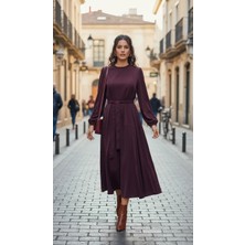 Misswhence 39842 Cupro Elbise Bordo