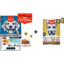 Wanpy Tahılsız Tavuklu Yetişkin Köpek Maması 12 kg + 4 Adet Wanpy Tahılsız %100 Gerçek Et Biftekli Köpek Konservesi 375 gr