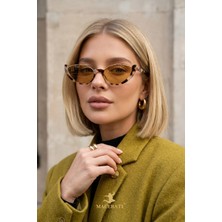 Macerati Edda Noir Kadın Cat Eye  Trend Leopar  Gold Çerçeveli Ultra Hafif UV400 Filtreli Siyah Güneş Gözlüğü