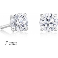 Gümüş Yuvarlak Tek Taş Zirkon Küpe - 7 Mm.