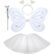 Nexgen Beyaz Kelebek Kostümü - Beyaz Kelebek Kostüm Aksesuar Seti 4 Parça