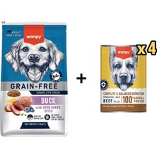 Wanpy Tahılsız Ördekli Yetişkin Köpek Maması 12 kg + 4 Adet Wanpy Tahılsız %100 Gerçek Et Biftekli Köpek Konservesi 375 gr