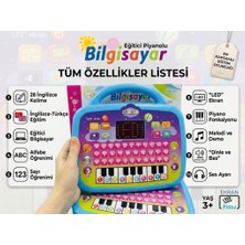 Farbu Oyuncak Eğitici Piyanolu Sesli Işıklı LED Ekranlı Ingilizce Türkçe 26 Kelime Çocuk Bilgisayarı