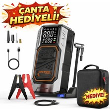 Tarçın 4'ü 1 Arada Akü Takviye Cihazı, Çanta Hediye, Taşınabilir Hava Pompası, Powerbank, LED Fener