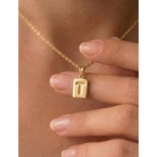 Ashak Accessories Kadın 925 Ayar Gümüş Zincirli Minimalist T Harf Isim Yazı Dikdörtgen Kolye