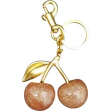 Hobicium Kiraz Figürlü Çanta Charmı – Gold Metal Aksesuarlı Anahtarlık & Çanta Süsü