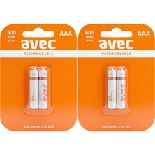 Avec 4 Adet Şarj Edilebilir Ni-Mh 600MAH Aaa Ince Pil (Kalem Pilin Ince Olanı)