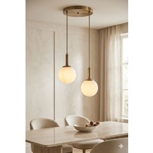 Mars Concept 2'lü Eskitme Metal Gövde Beyaz Küre Cam Sarkıt Avize