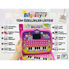 Farbu Oyuncak Eğitici Piyanolu Sesli Işıklı LED Ekranlı Ingilizce Türkçe 26 Kelime Çocuk Bilgisayarı