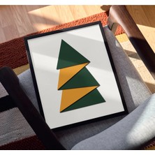 Rosaart Minimal Geometrik Çam Ağacı Ahşap Çerçeveli Poster –yeşil, Sarı, Modern Duvar Dekoru - Dijital Baskı