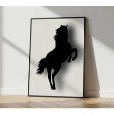 Rosaart Modern Siyah At Silüeti, Ahşap Çerçeveli Poster –minimalist At Modern Duvar Dekoru - Dijital Baskı
