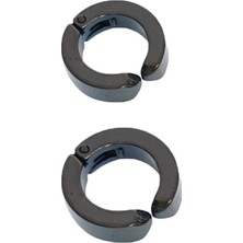 Calperia Erkek Küpesi - 2 Adet Siyah Çelik Kıstırmalı Küpe Paslanmaz Atmaz Çelik Siyah Küpe