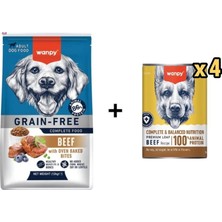 Wanpy Tahılsız Sığır Etli Yetişkin Köpek Maması 12 kg + 4 Adet Wanpy Tahılsız %100 Gerçek Et Biftekli Köpek Konservesi 375 gr