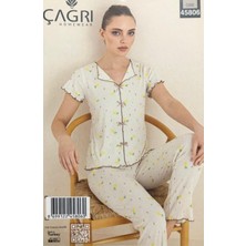 Royam Çağrı Kadın %100 Pamuk Raporlu Fitilli Kısa Kollu Önü Düğmeli Pijama Takım