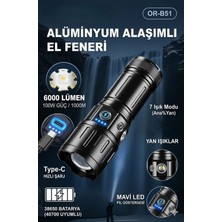 Favbox OR-B51 6000 Lümen Güçlü Profesyonel Şarjlı El Feneri - 100W Güç Dayanıklı Tasarım