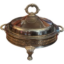 TT Avrupa Üretimi Gümüş Kaplama Kapaklı Aslan Ayaklı 25 cm Çapında 21 cm Yüksekliğinde